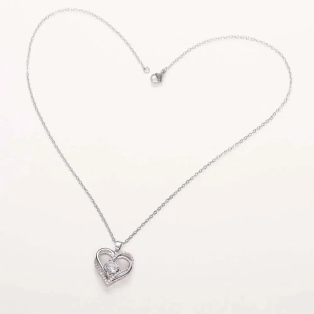 Cubic Zirconia Heart Pendant Necklace for Women Wedding Party - Picture 5 of 6